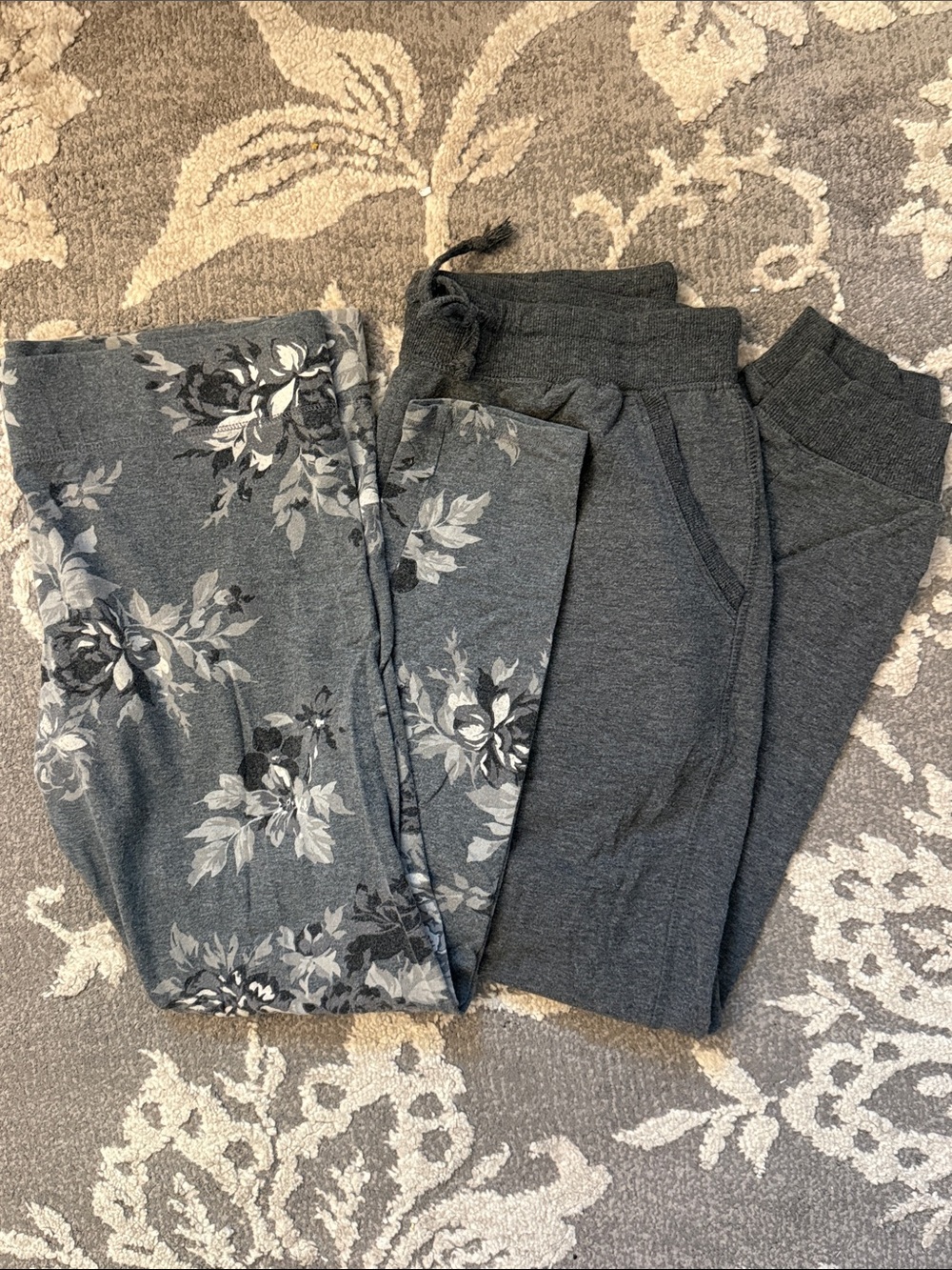 Gray Floral and Solid Jogger Pants Set